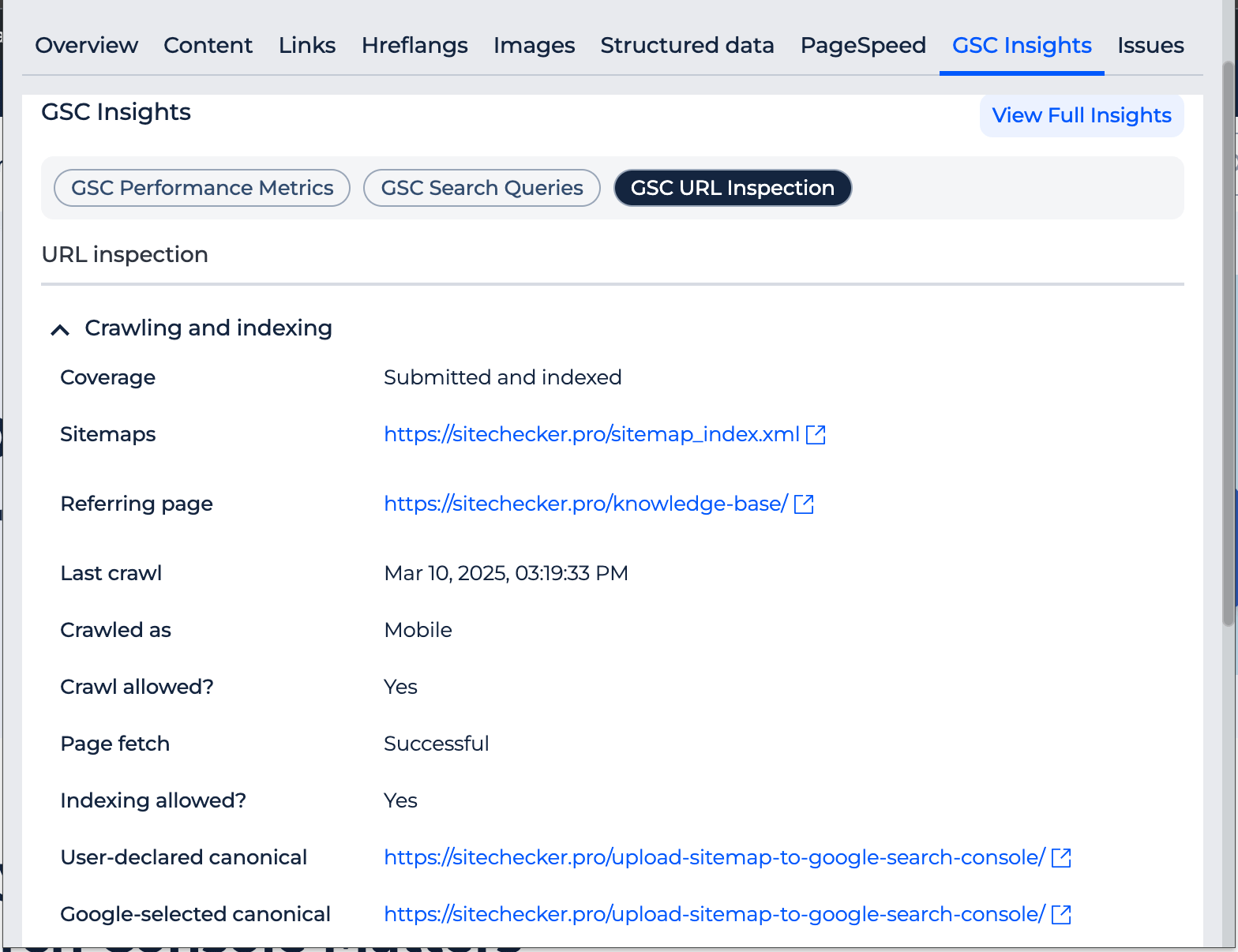 Sitechecker Chrome extension GSC insights
